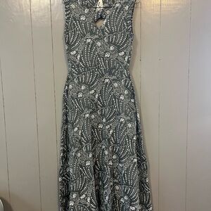 Pact Sleeveless Floral Midi Dress Green White Organic Cotton Size S